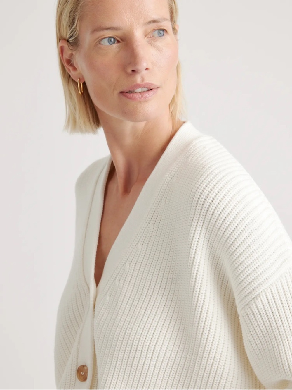 Quince Ribbed V-Neck Button Cardigan - Picture 2 of 2